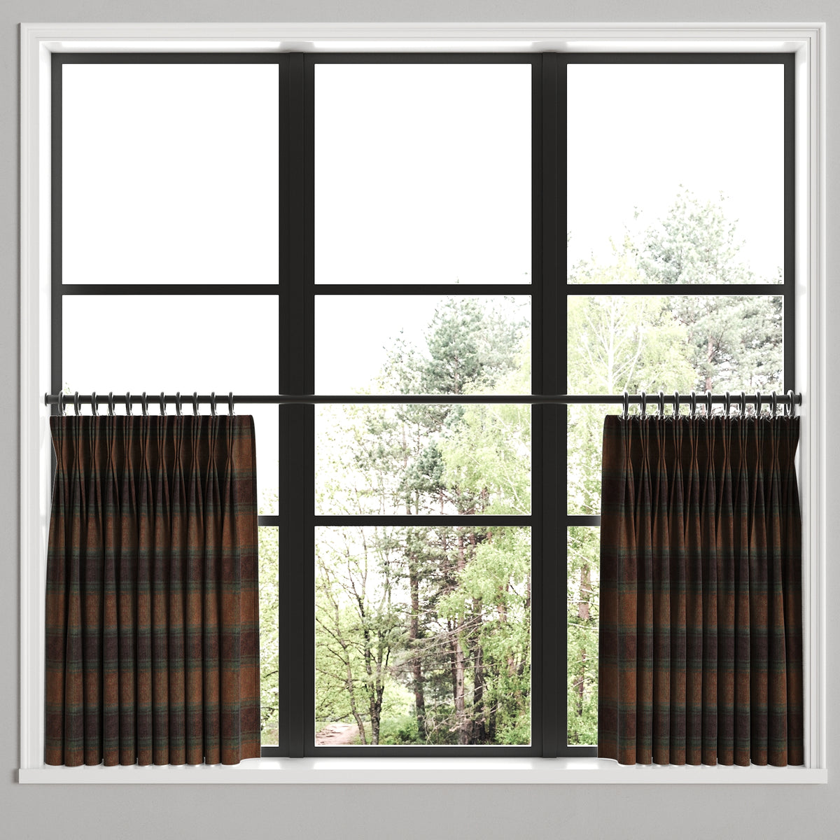 Pinch Pleat Cafe Curtains in Cozy Cabin - Pumpernickel