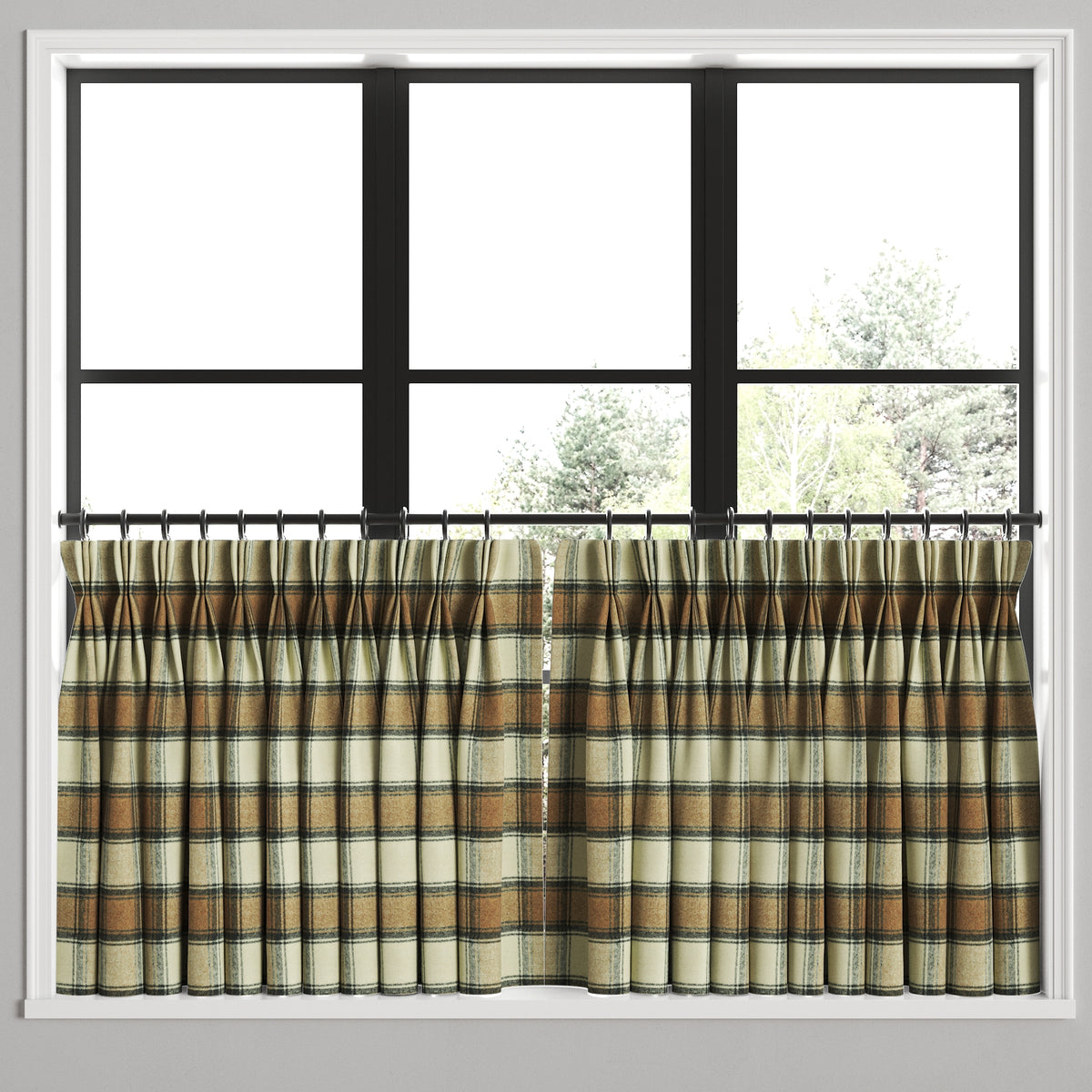 Pinch Pleat Cafe Curtains in Cozy Cabin - Walnut