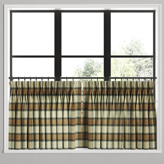 Pinch Pleat Cafe Curtains in Cozy Cabin - Walnut