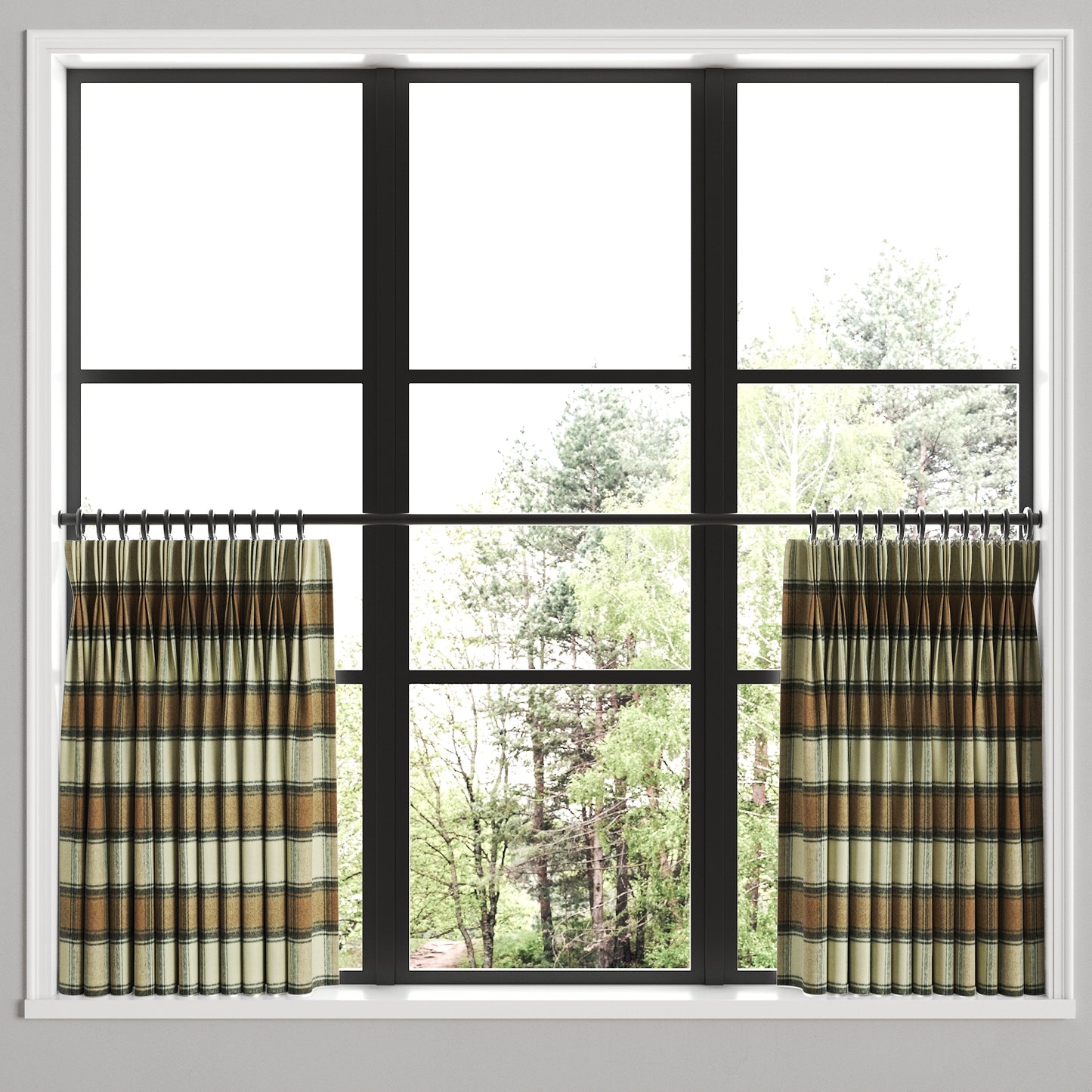 Pinch Pleat Cafe Curtains in Cozy Cabin - Walnut