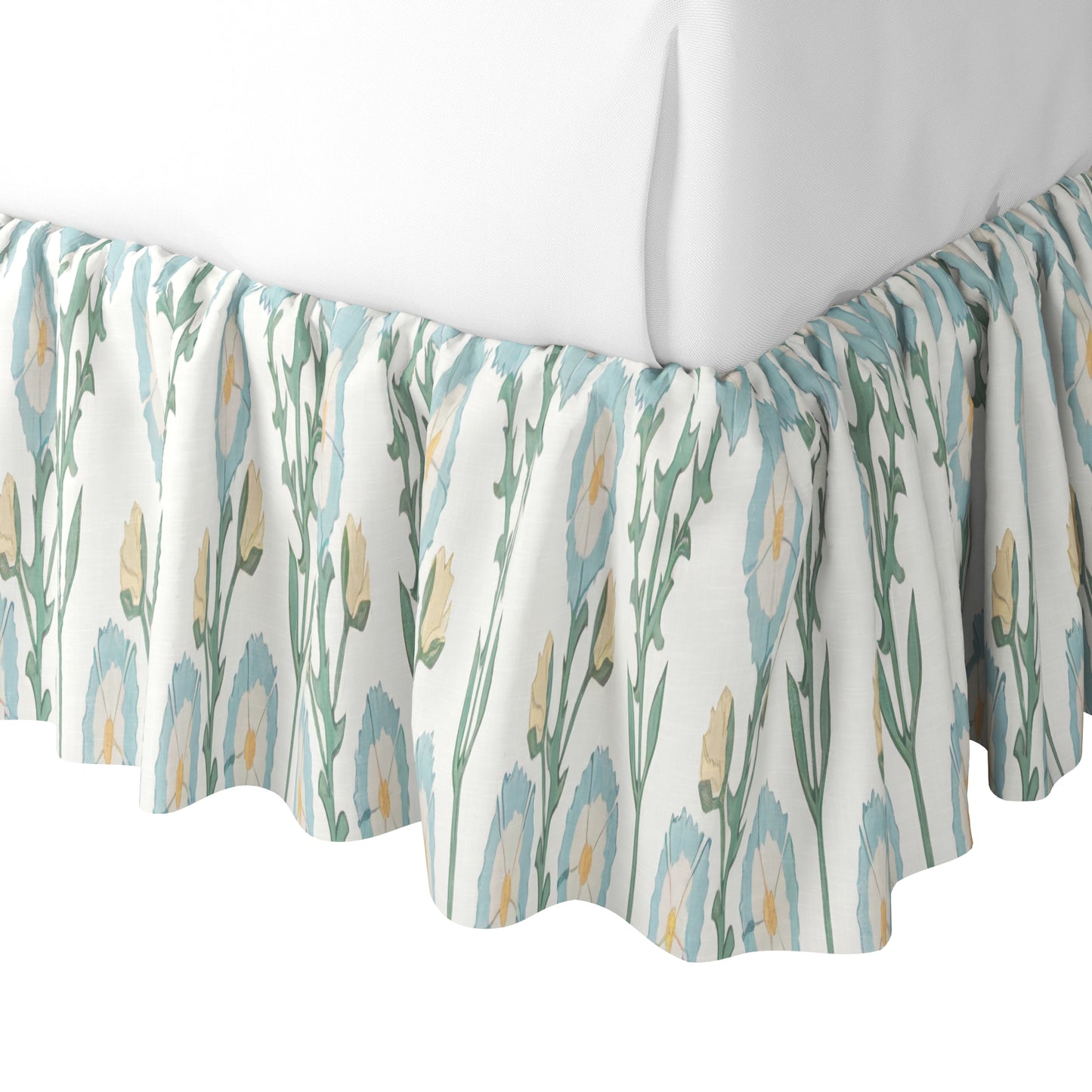 Ruffle Bedskirt in Cottage Flowers - Cool Blue