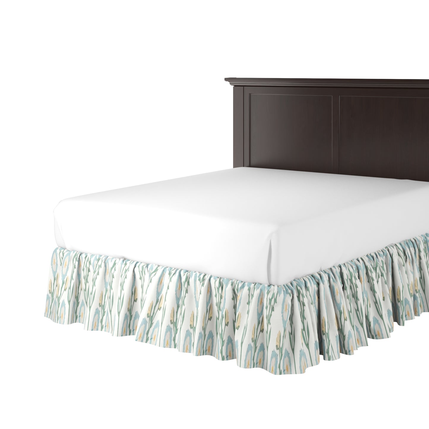 Ruffle Bedskirt in Cottage Flowers - Cool Blue