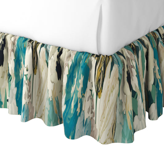 Ruffle Bedskirt in Garden Tea Time - Blue Haze
