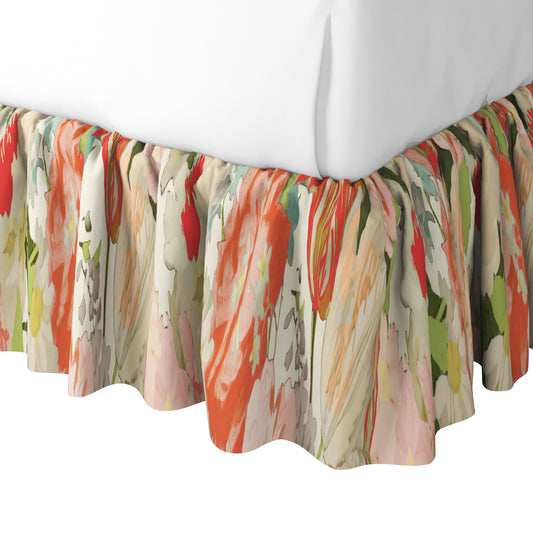 Ruffle Bedskirt in Garden Tea Time - Pink