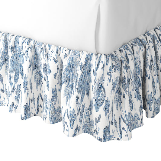 Ruffle Bedskirt in Toile - Blue Skies