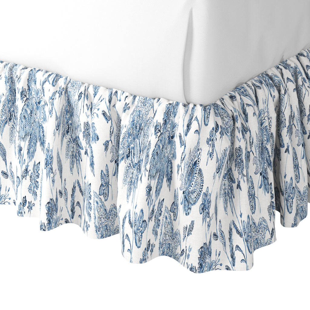 Ruffle Bedskirt in Toile - Blue Skies