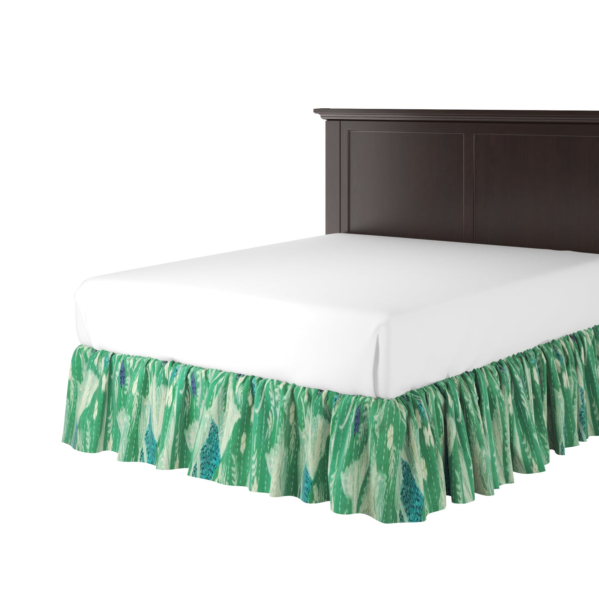 Ruffle Bedskirt in Koi Pond - Green