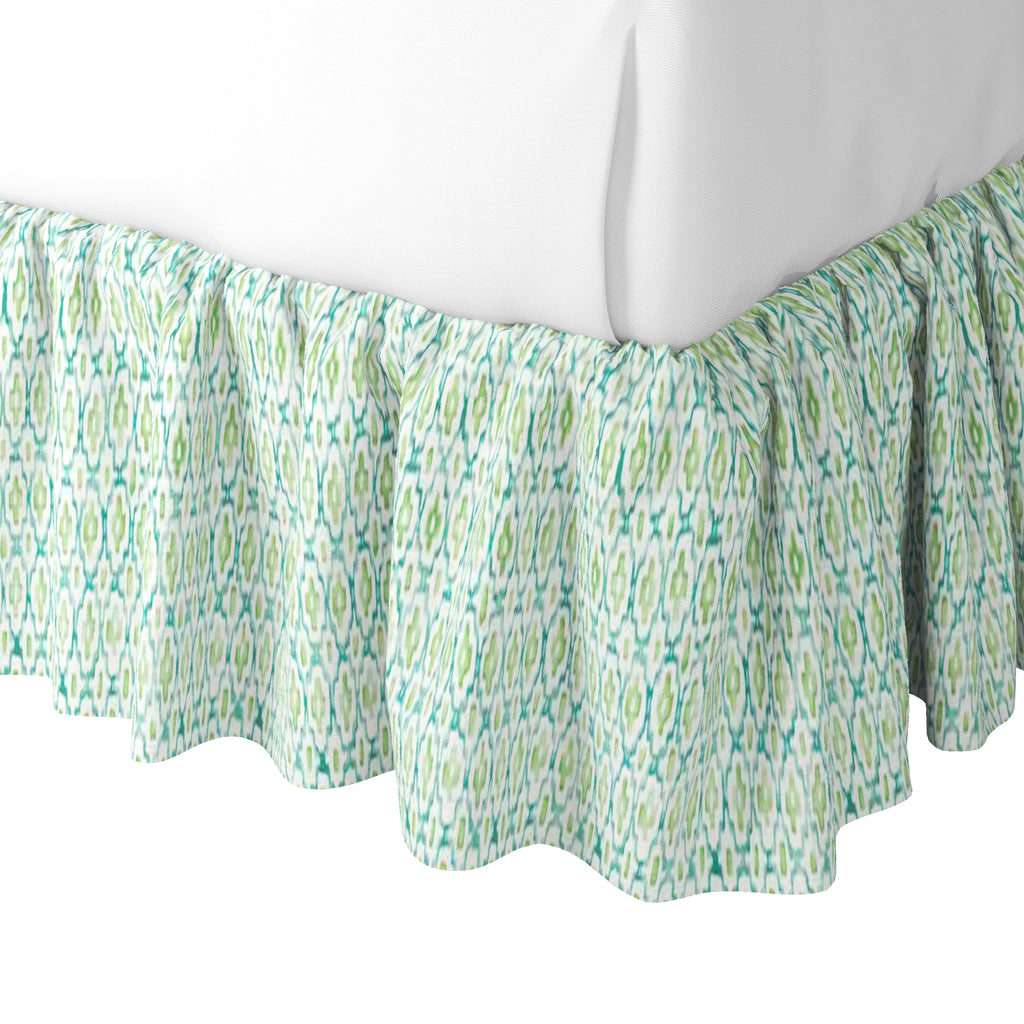Ruffle Bedskirt in Positive Print - Emerald