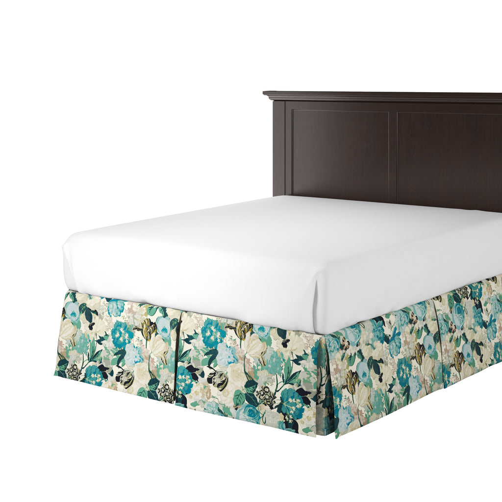 Tailored Bedskirt in Garden Tea Time - Blue Haze