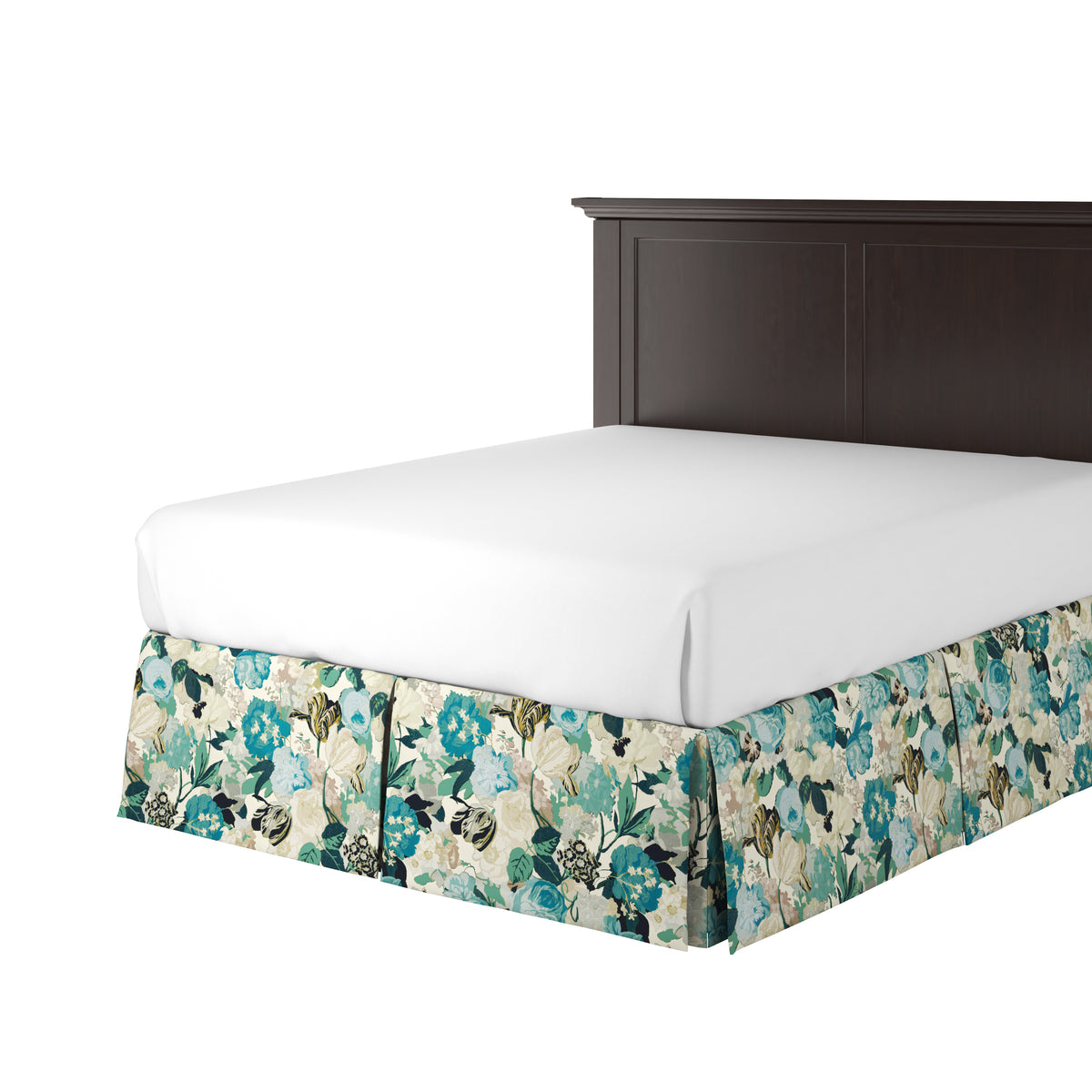 Tailored Bedskirt in Garden Tea Time - Blue Haze
