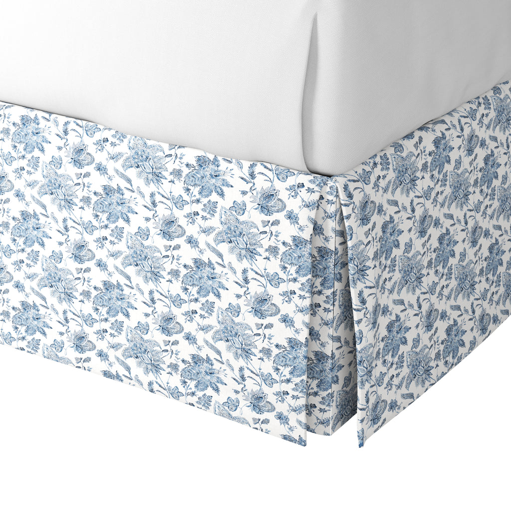 Tailored Bedskirt in Toile - Blue Skies