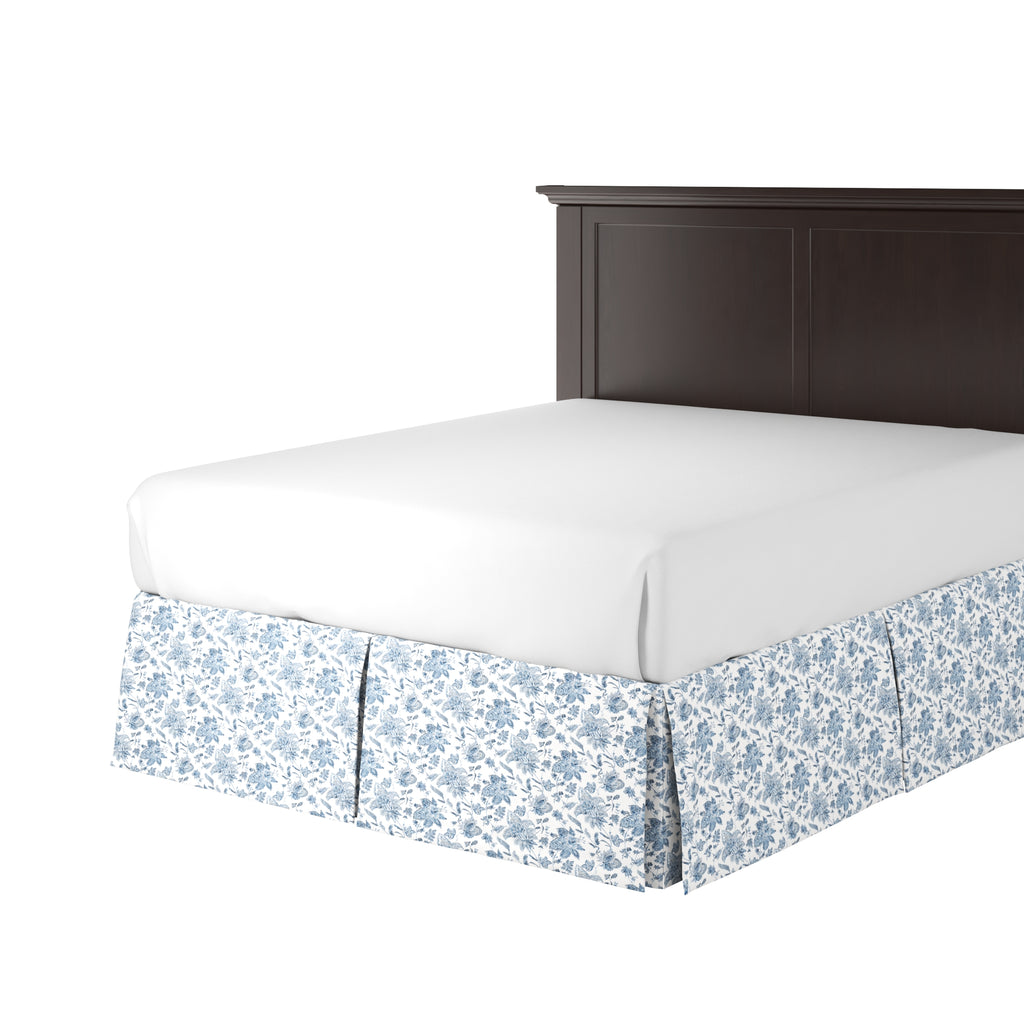 Tailored Bedskirt in Toile - Blue Skies