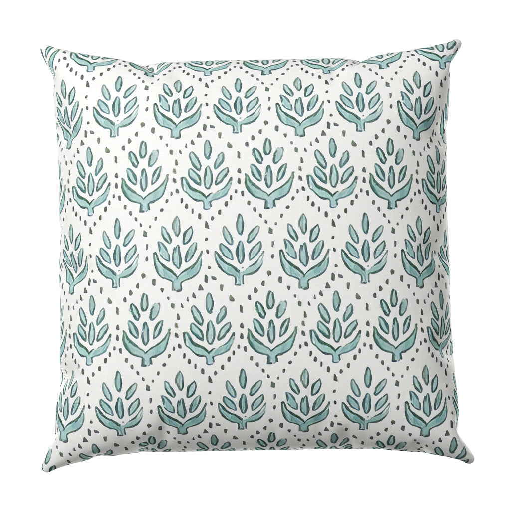Throw Pillow in Leaf Me Alone - Minty Blue
