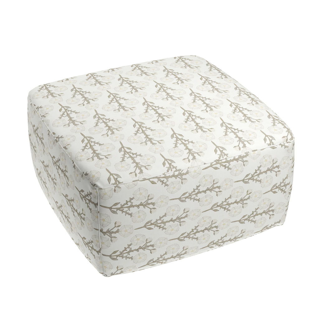 Square Pouf in Cottage Flowers - Vanilla