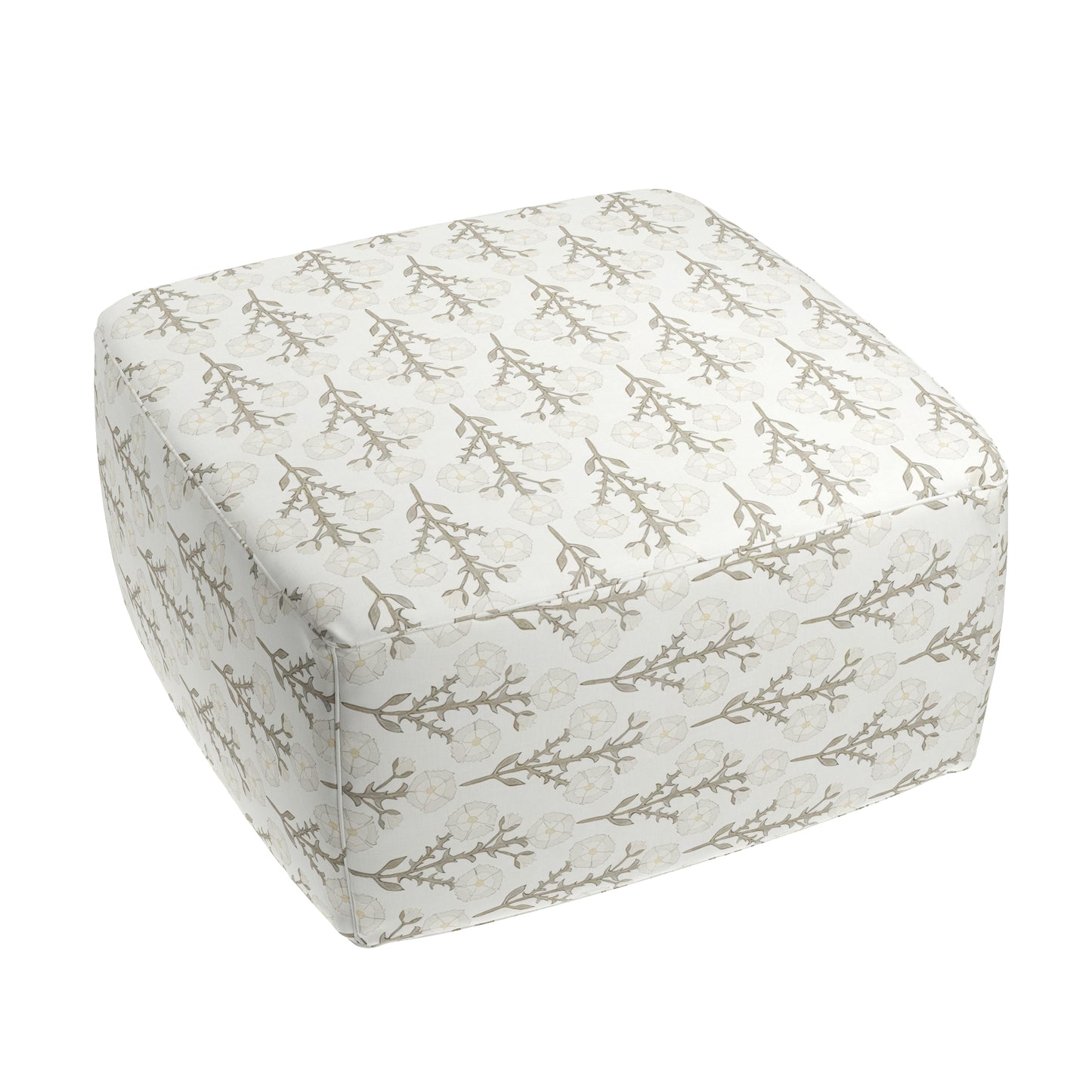 Square Pouf in Cottage Flowers - Vanilla