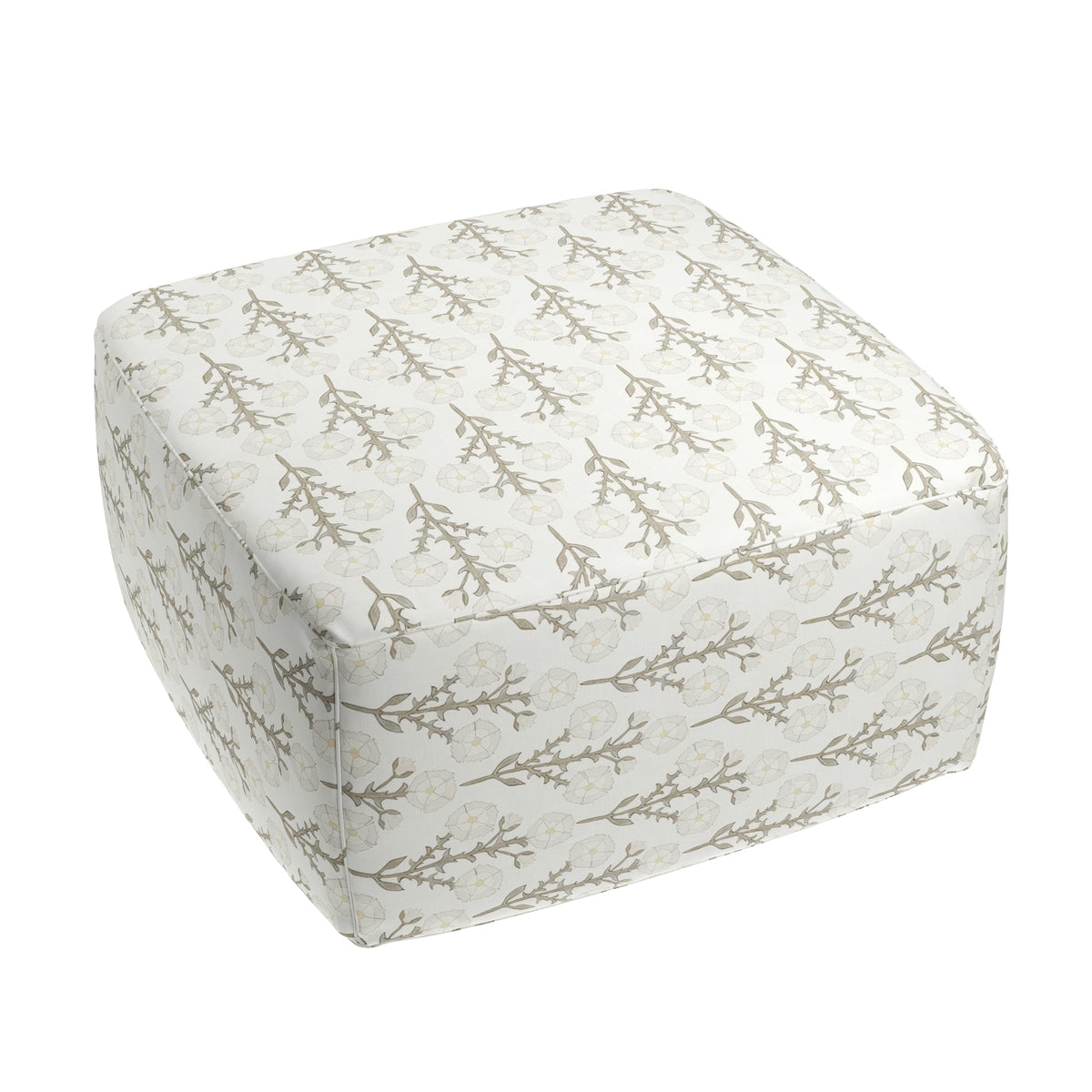 Square Pouf in Cottage Flowers - Vanilla