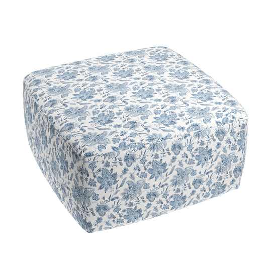 Square Pouf in Toile - Blue Skies
