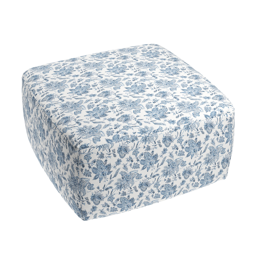 Square Pouf in Toile - Blue Skies