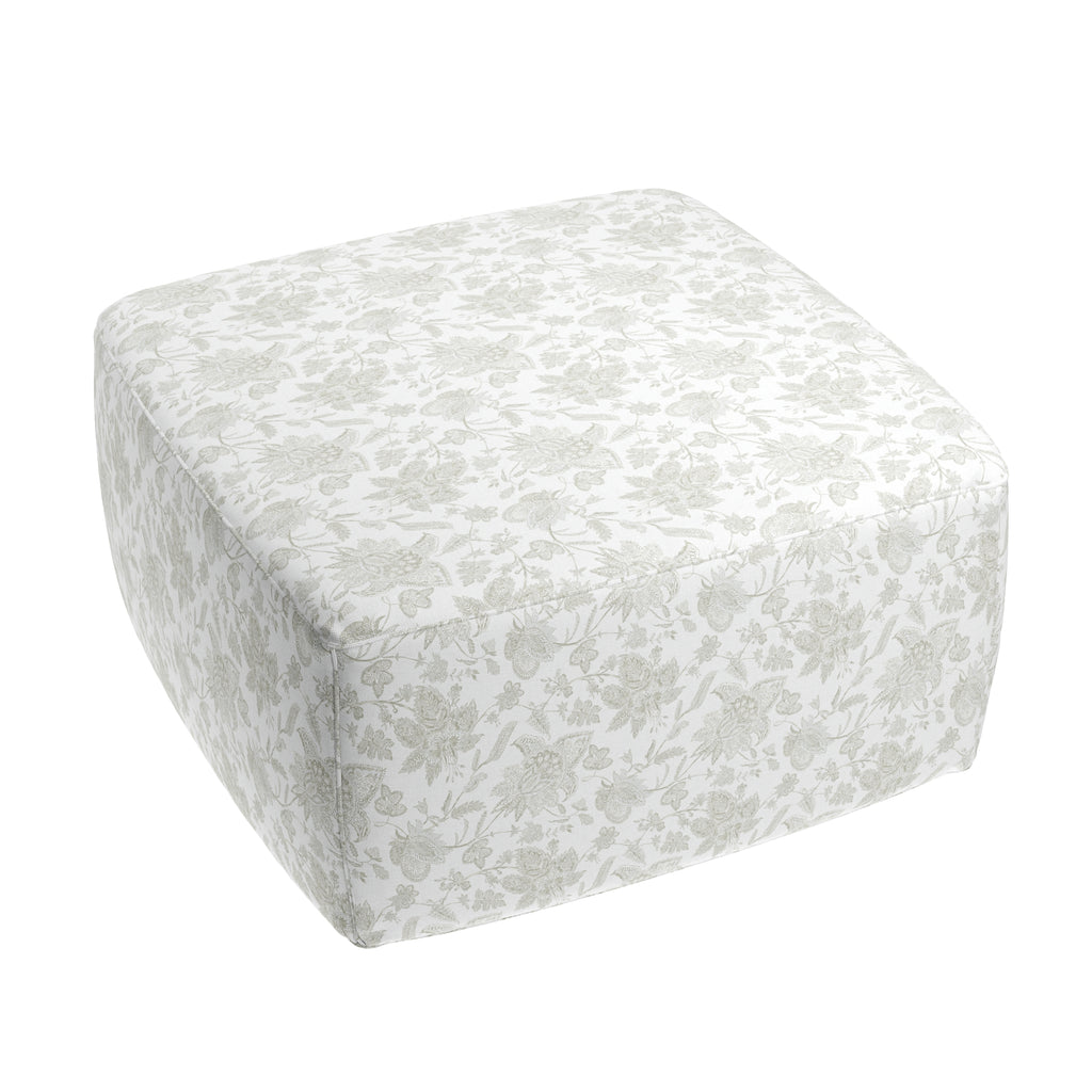 Square Pouf in Toile - Rich Cream