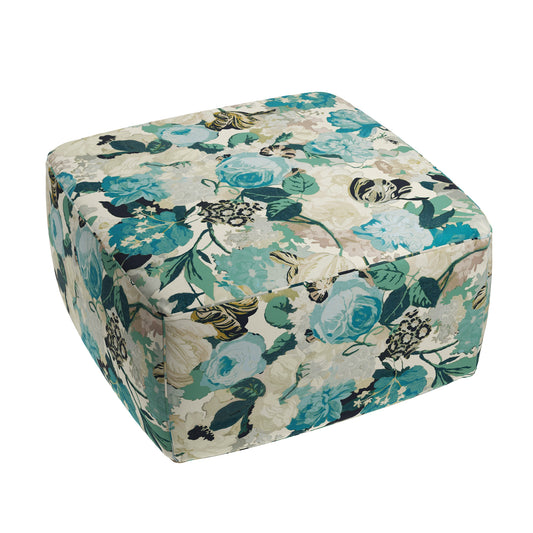 Square Pouf in Garden Tea Time - Blue Haze