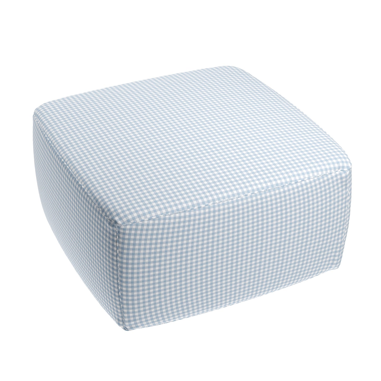 Square Pouf in Gingham - Blue Jean