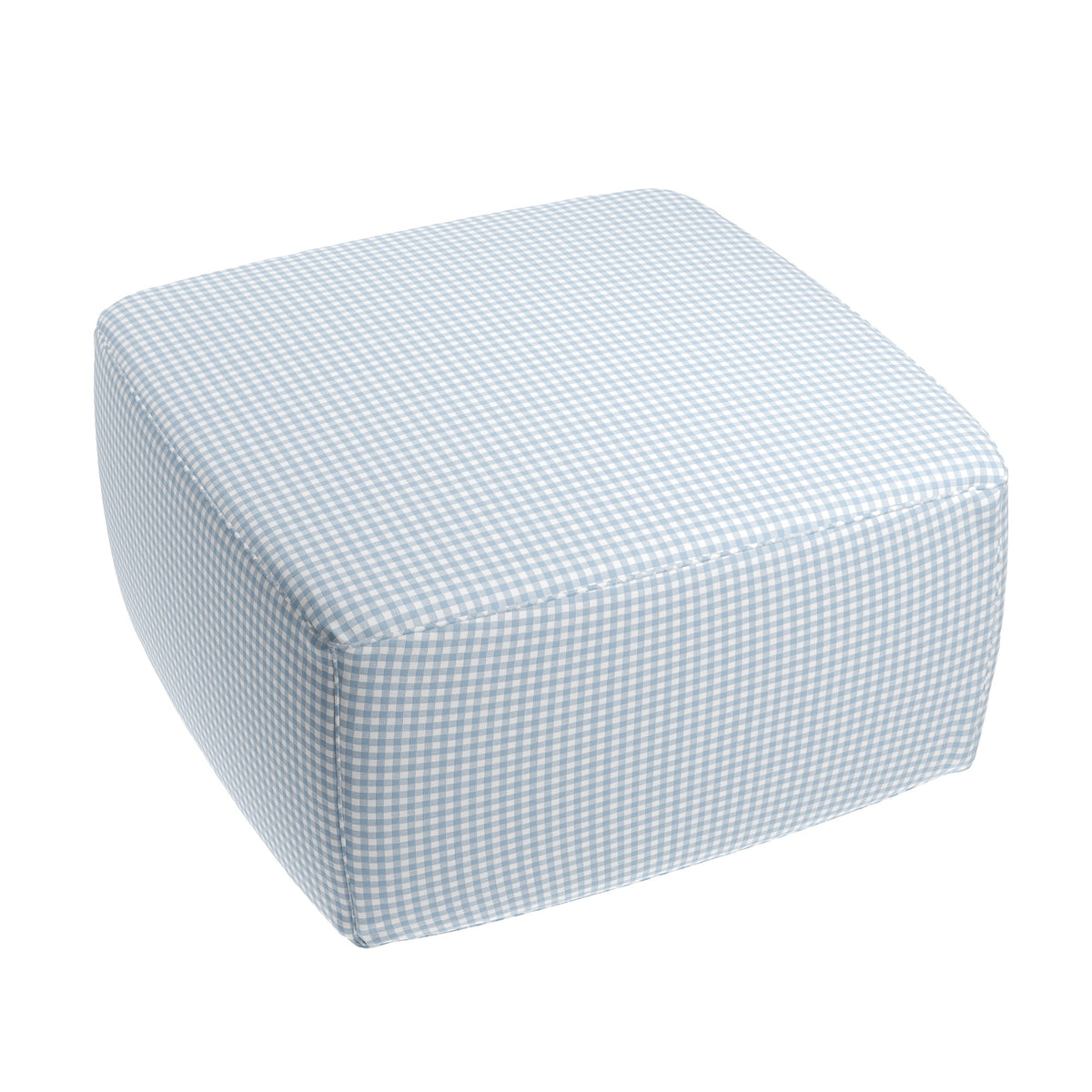 Square Pouf in Gingham - Blue Jean