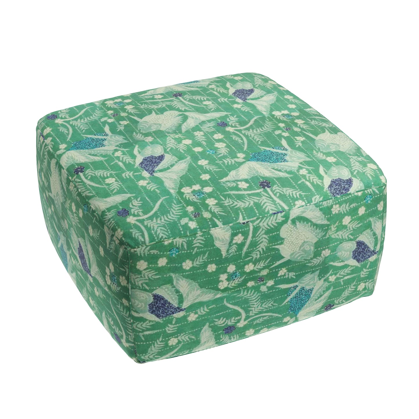 Square Pouf in Koi Pond - Green