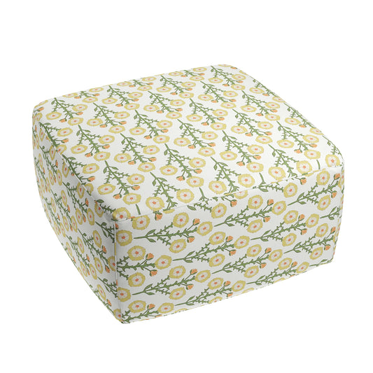 Square Pouf in Cottage Flowers - Sunbeam