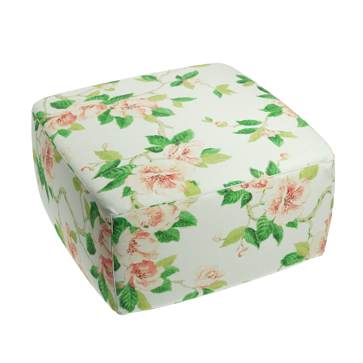 Square Pouf in Grandma's Floral - Coral