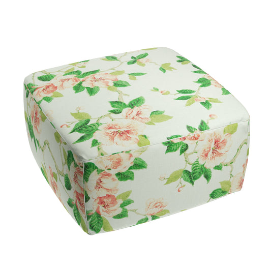Square Pouf in Grandma's Floral - Coral