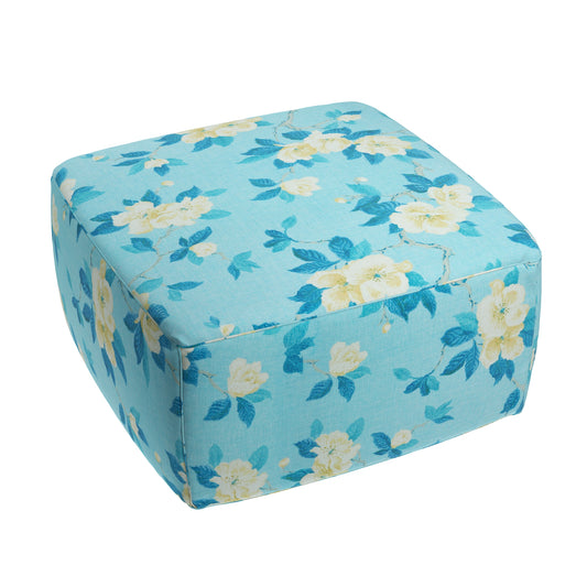 Square Pouf in Grandma's Floral - Pale Blue