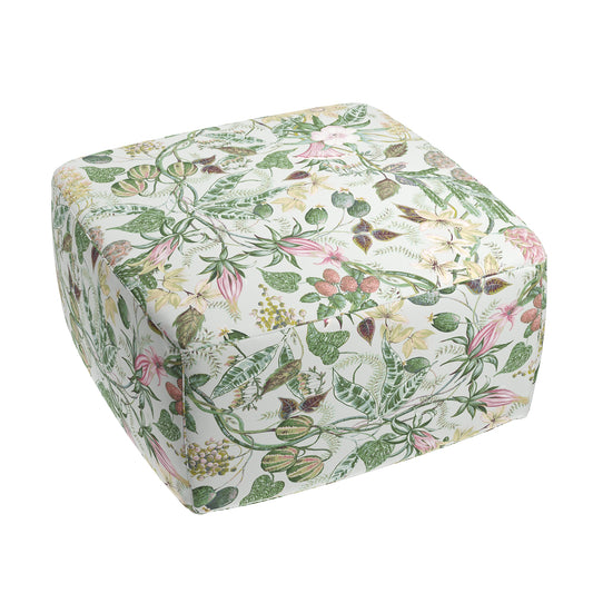 Square Pouf in Botanical - Seamist