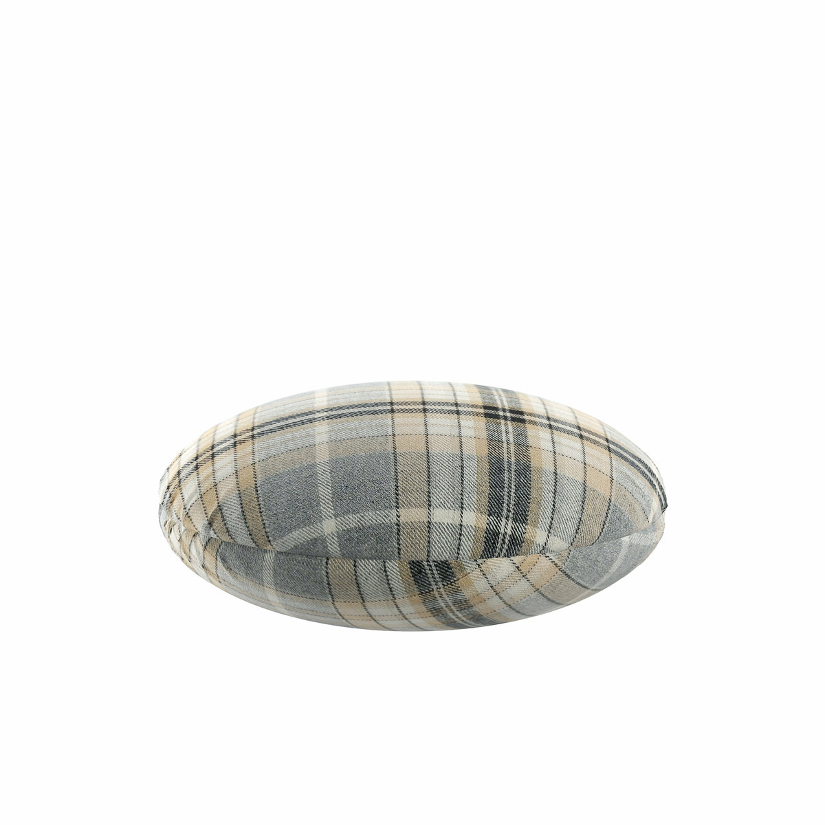 Circular Throw Pillow in Tartan Thunder