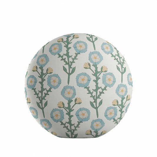 Circular Throw Pillow in Cottage Flowers - Cool Blue