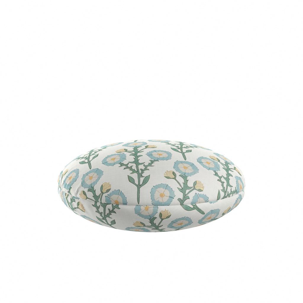 Circular Throw Pillow in Cottage Flowers - Cool Blue