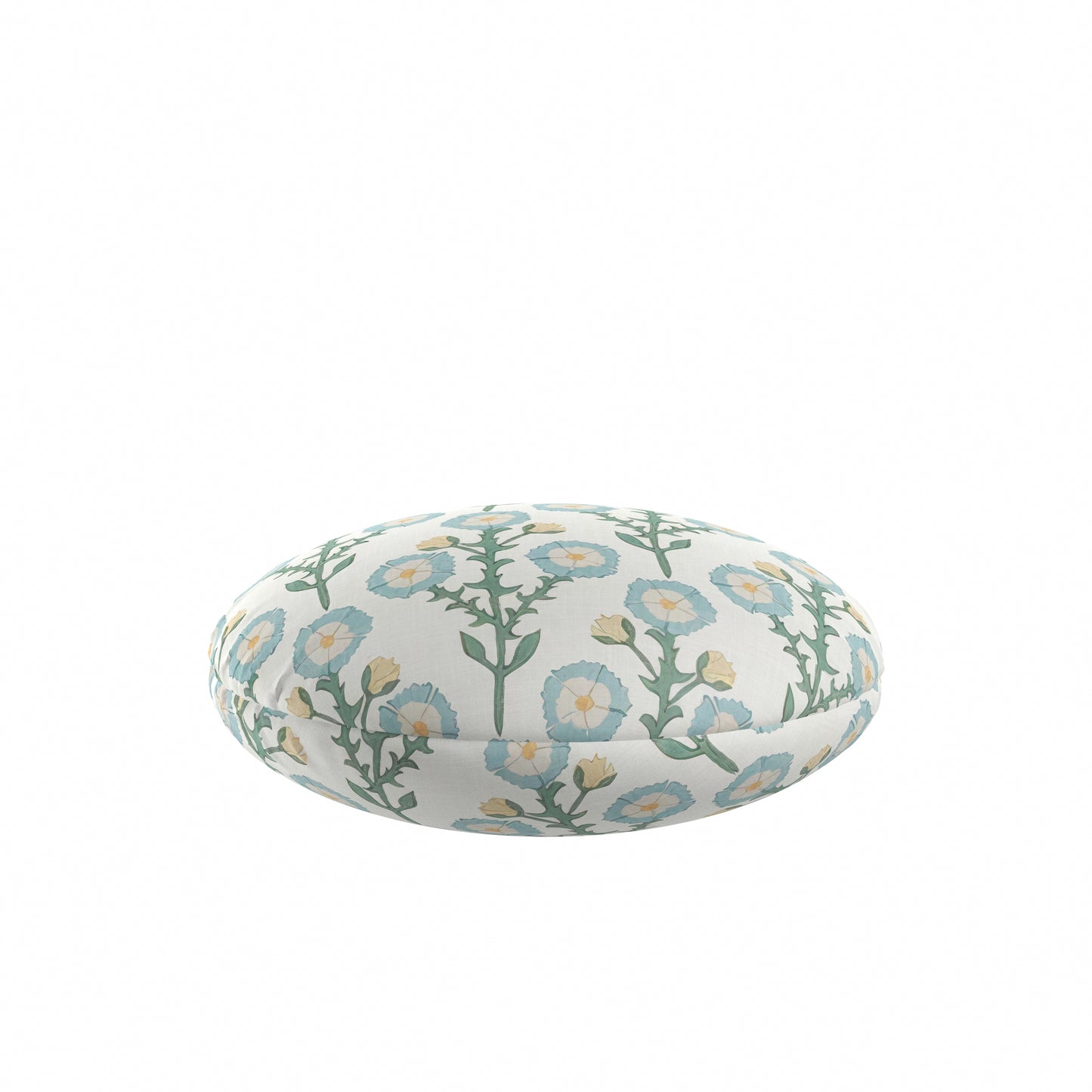 Circular Throw Pillow in Cottage Flowers - Cool Blue