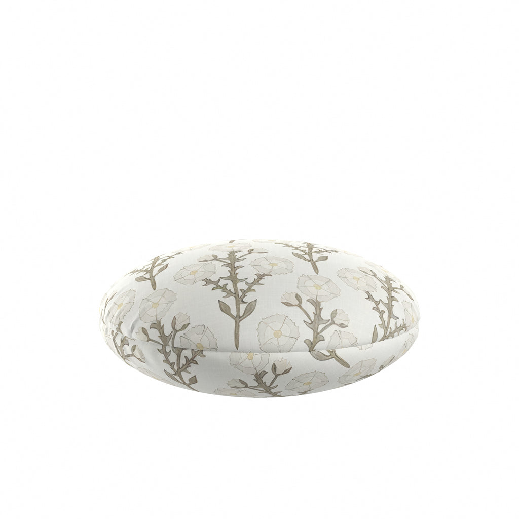 Circular Throw Pillow in Cottage Flowers - Vanilla