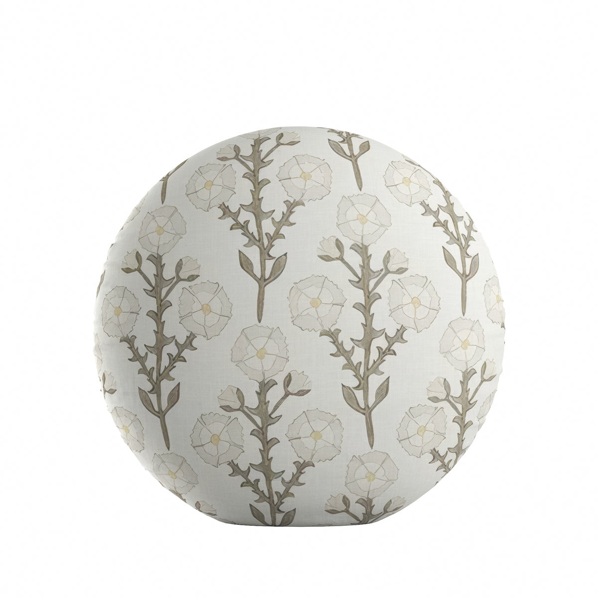 Circular Throw Pillow in Cottage Flowers - Vanilla