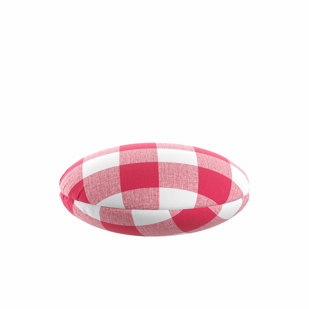 Circular Throw Pillow in Buffalo Check - Flamingo