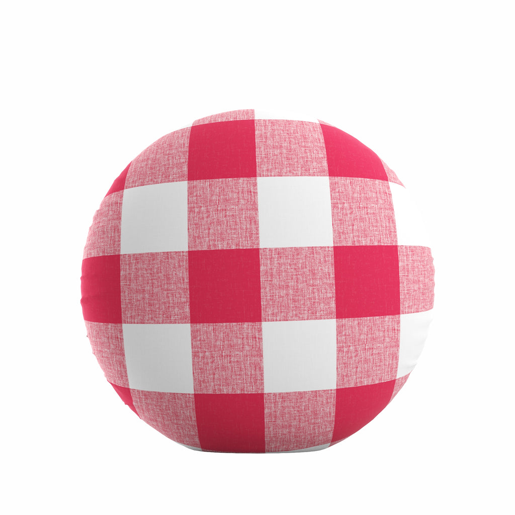 Circular Throw Pillow in Buffalo Check - Flamingo