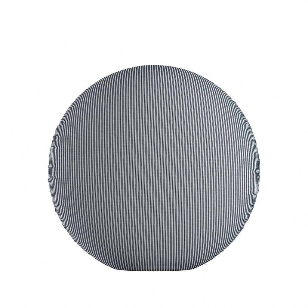 Circular Throw Pillow in Little White Line - Blueberry