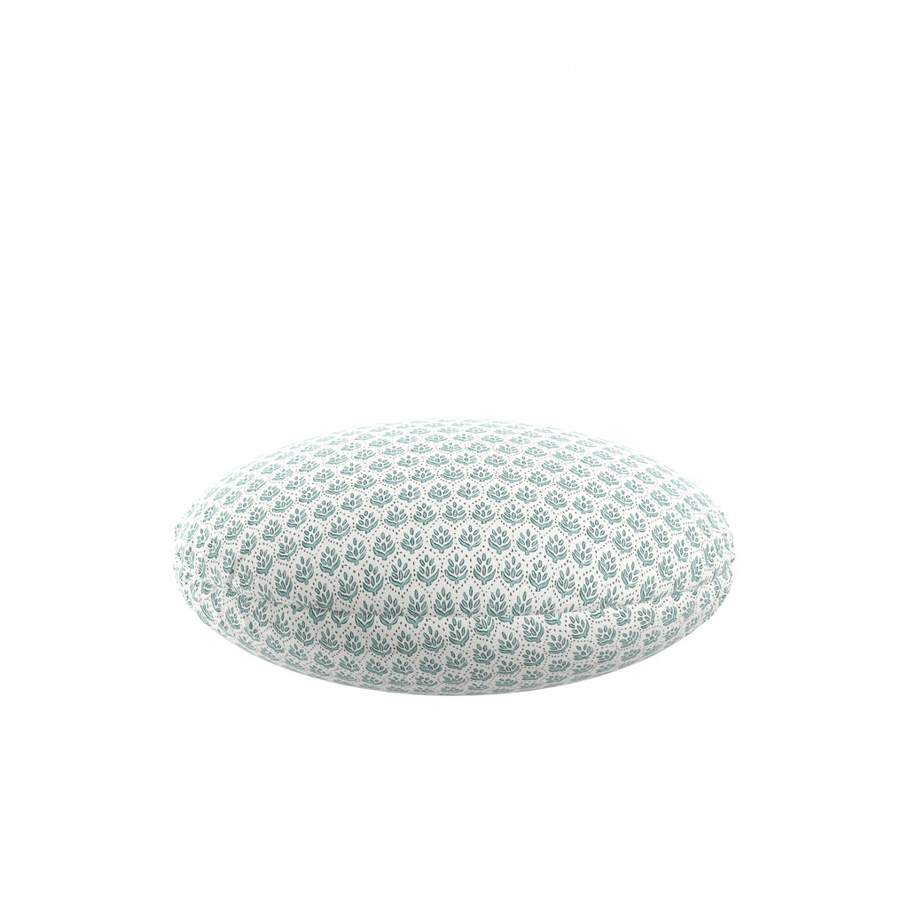 Circular Throw Pillow in Leaf Me Alone Minty Blue