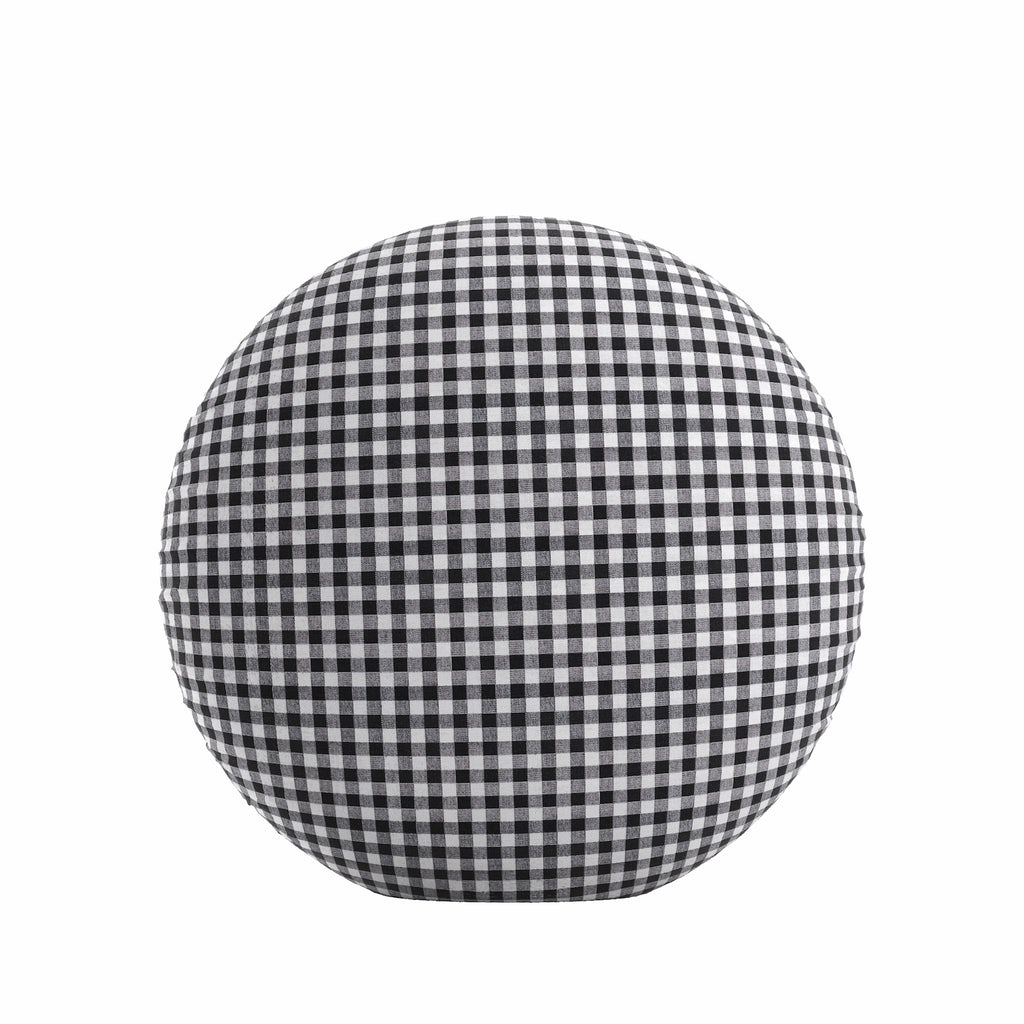 Circular Throw Pillow in Gingham - Black