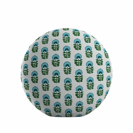 Circular Throw Pillow in Mini Florals - Mountain Teal
