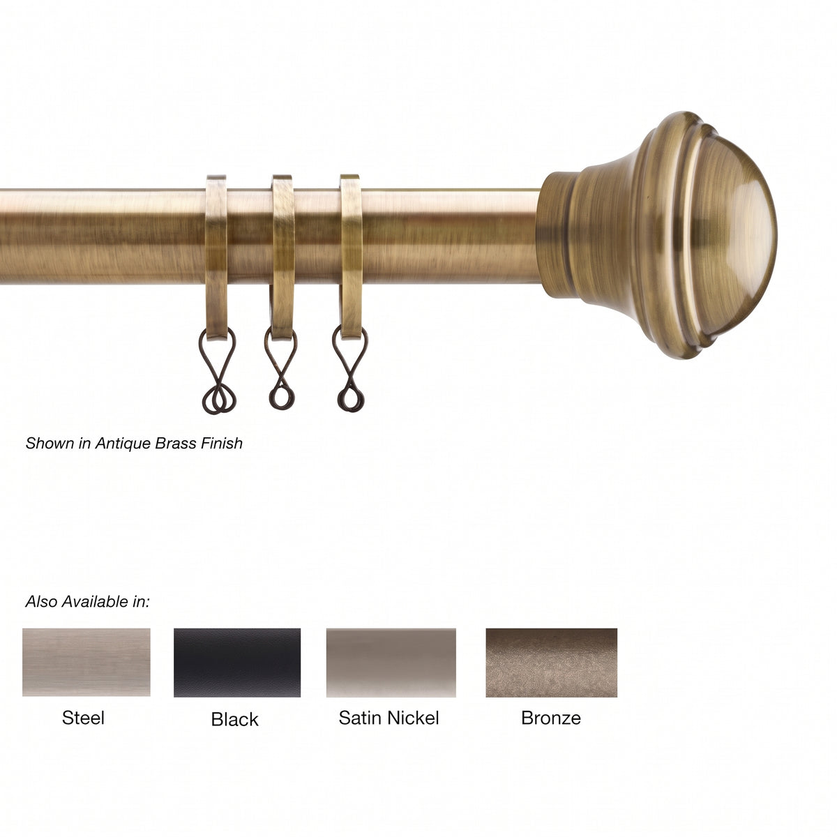 Newport Custom Cut Curtain Rod with Lowell Finial