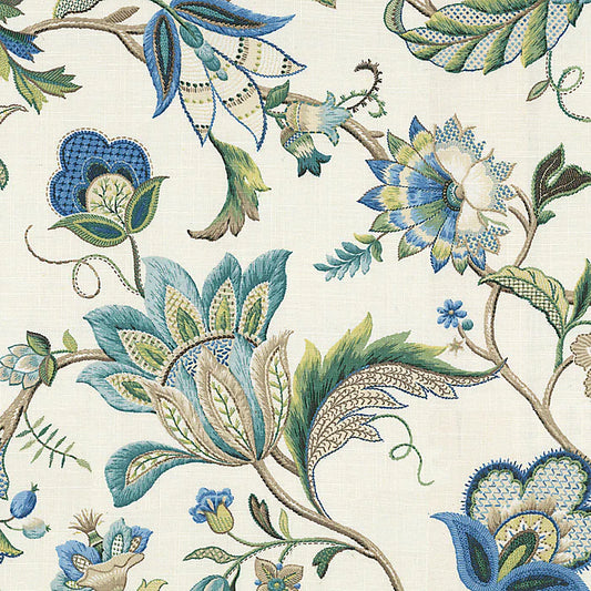 Custom Bench Cushion in Fleur de Leaf - True Blue