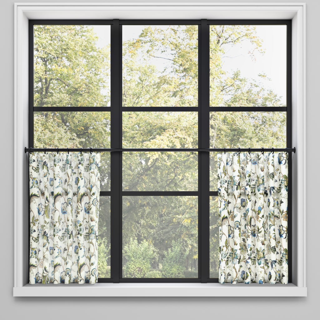Convertible Pleat Cafe Curtain in Fleur de Leaf - True Blue