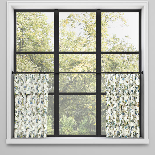 Convertible Pleat Cafe Curtain in Fleur de Leaf - True Blue