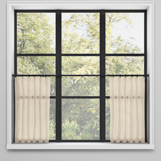 Convertible Pleat Cafe Curtain in Linen Sheer - Ecru