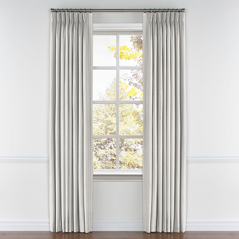 Pinch Pleat Drapery in Sand Dollar Stripes